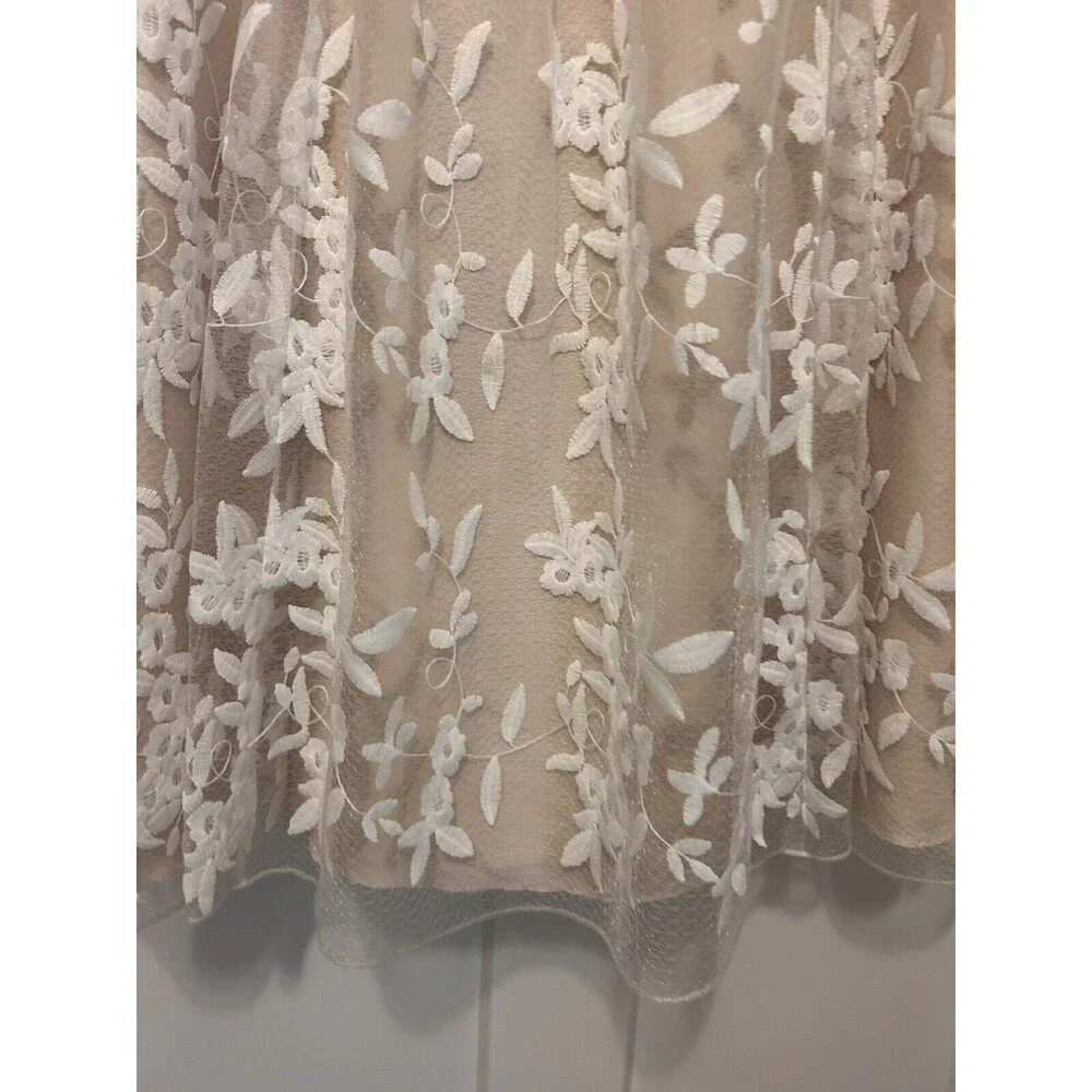 David's Bridal Beige Dress with White Floral Lace - Picture 4 of 9